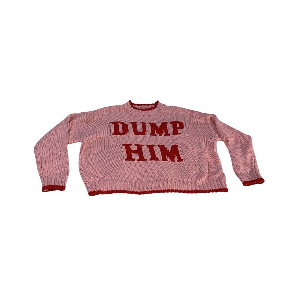 Sincerely Jules Dump Him Knit Sweater XS Pink Red Valentine's Preppy Coquette